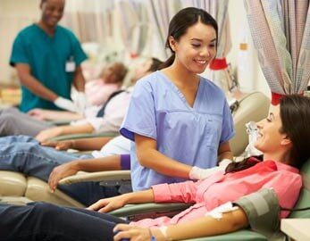 phlebotomist assisting patient